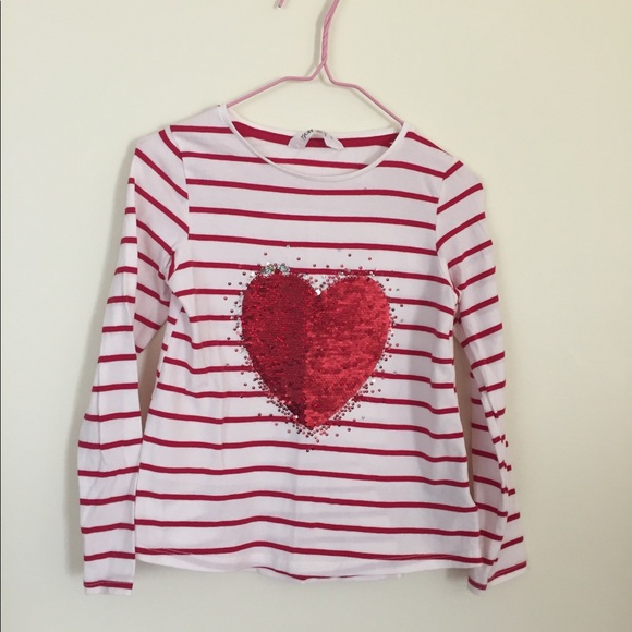 H&M Other - H&M Girl’s long sleeve shirt-“flippy” style heart red & white striped Valentine